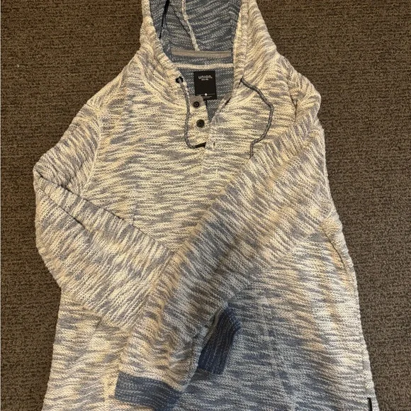 Union Marled Knit Hoodie in Light Blue and White - Picture 2 of 5